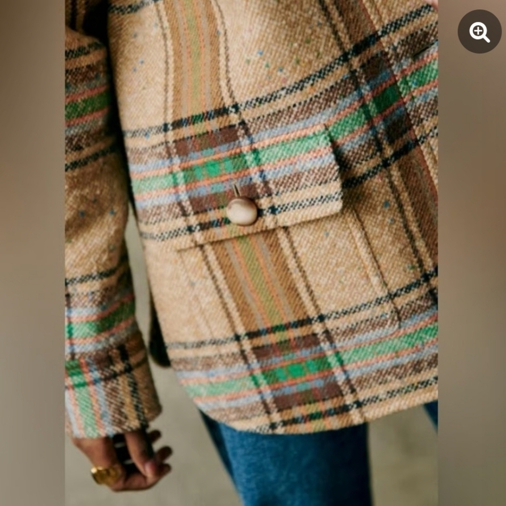 SÉZANE Suzon Multi Taupe Plaid Hooded Wool Coat Medium New - Picture 5 of 16